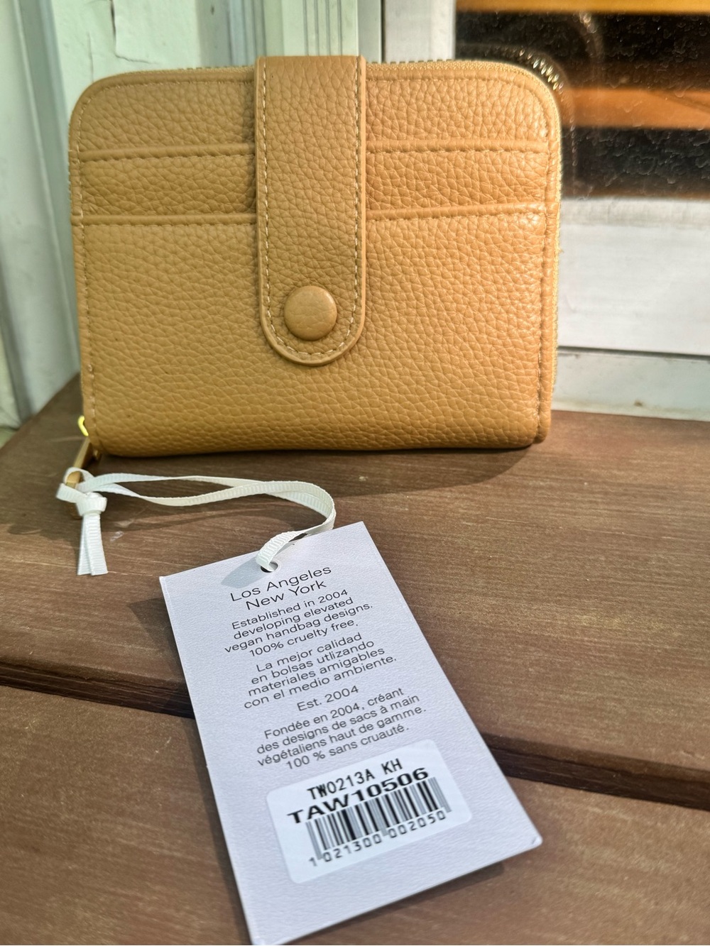 Khaki Vegan Leather Small Wallet with Snap & zip Closure